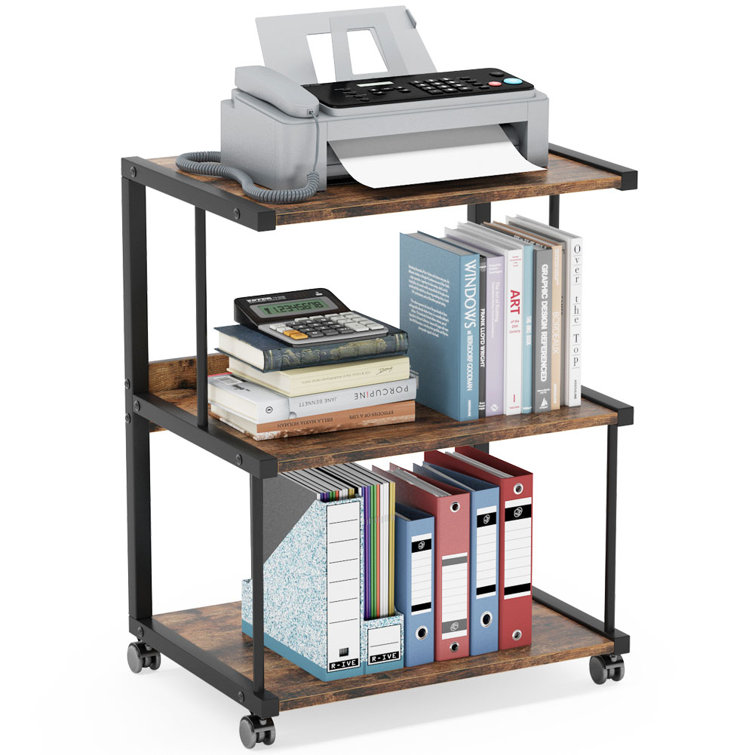 leicha Rustic Brown 3Shelf Rolling Printer Cart Machine Stand On